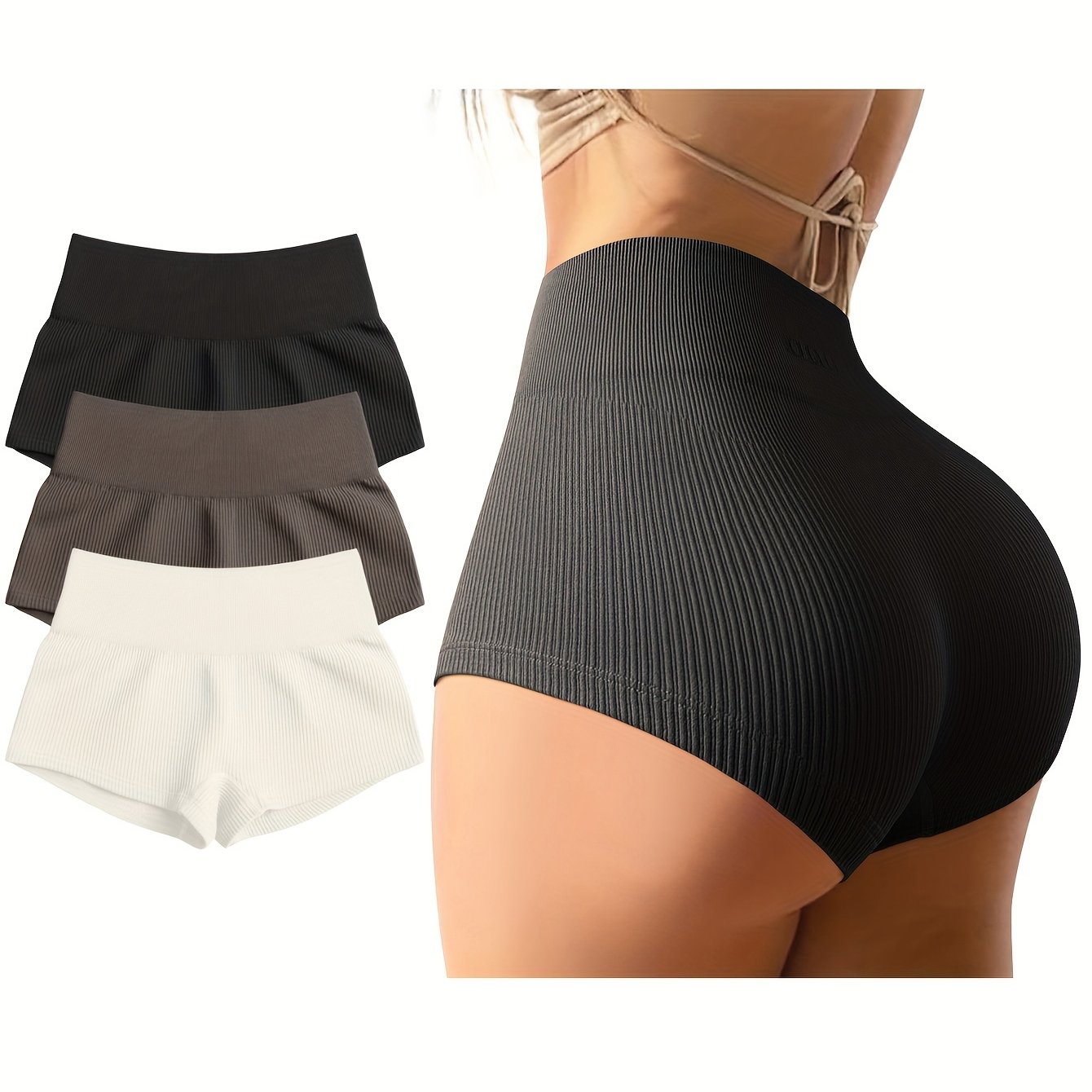 OQQ Women 3 Piece Yoga Shorts Sexy High Waist Booty Stretch Workout Exercise Hot Shorts