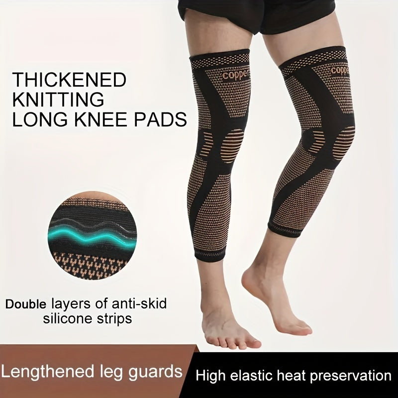2pcs Extended Copper Ion Fiber Knitted Knee Pad, Copper Fiber Four Sided Elastic Nylon Knee Pads, Thickened For Warmth, Breathable Sports Knee Support For Running, Work Out, Gym, Hiking, Athletic Fitness & Exercise