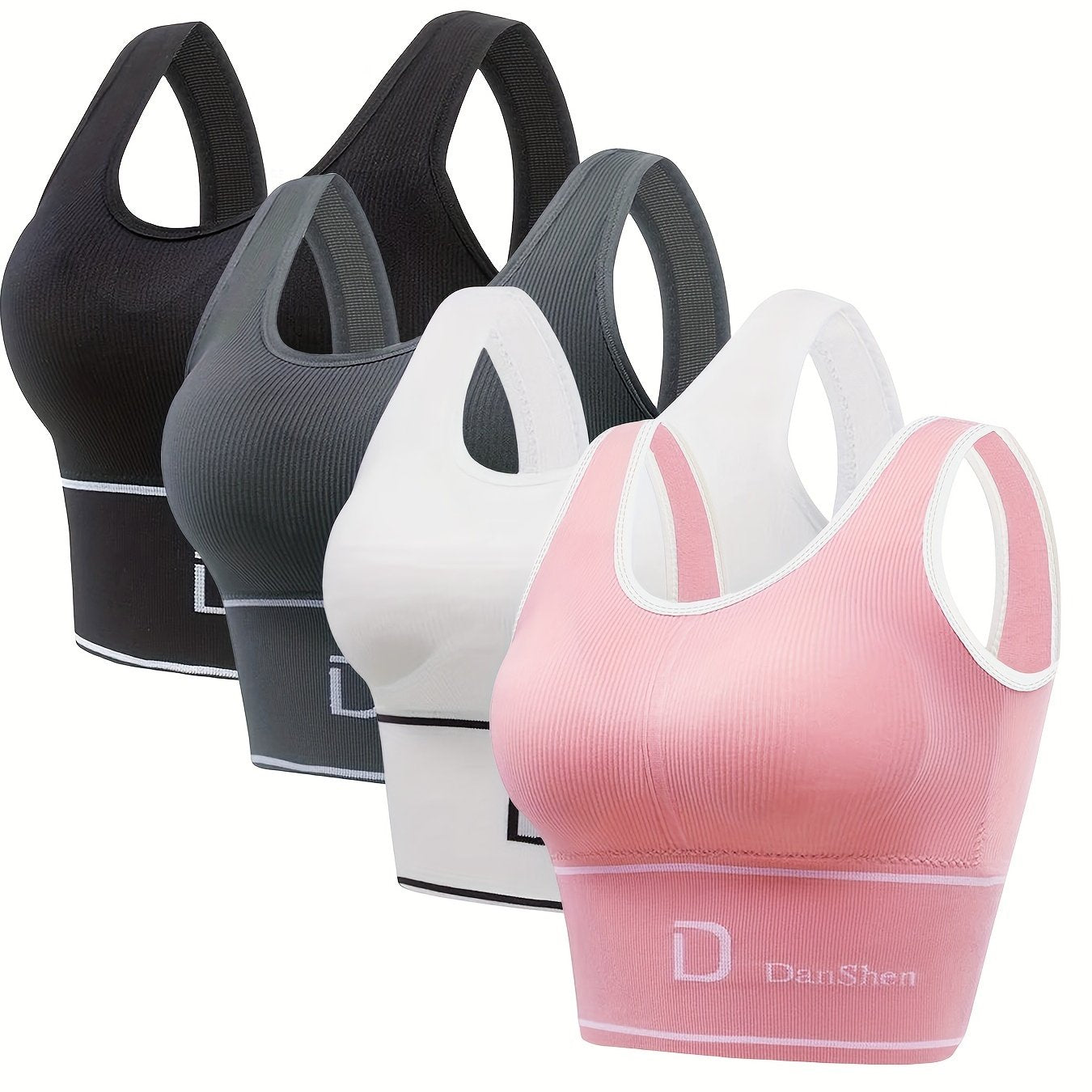 4 Pcs Stretch Exercise Fitness No Steel Ring Bra, Running Casual Gym Yoga Full Coverage Bra