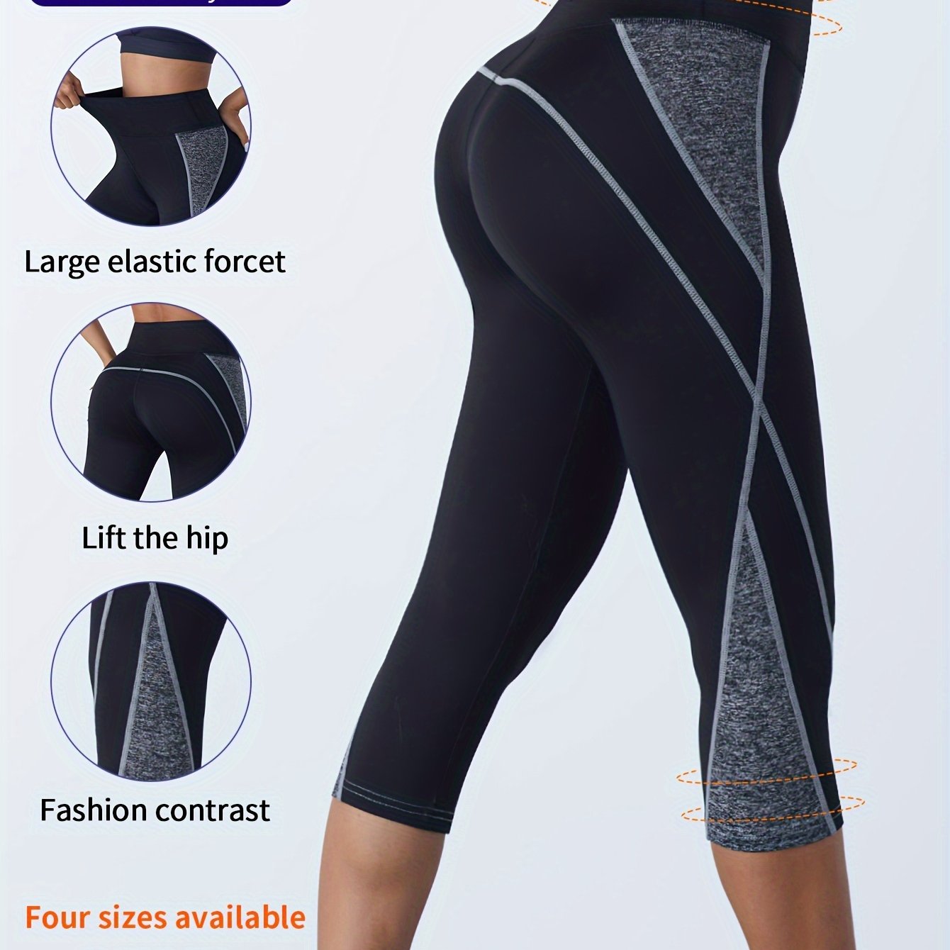 Women's Activewear: Contrast Color Yoga Sports Capri Leggings - Perfect for Workout & Exercise!