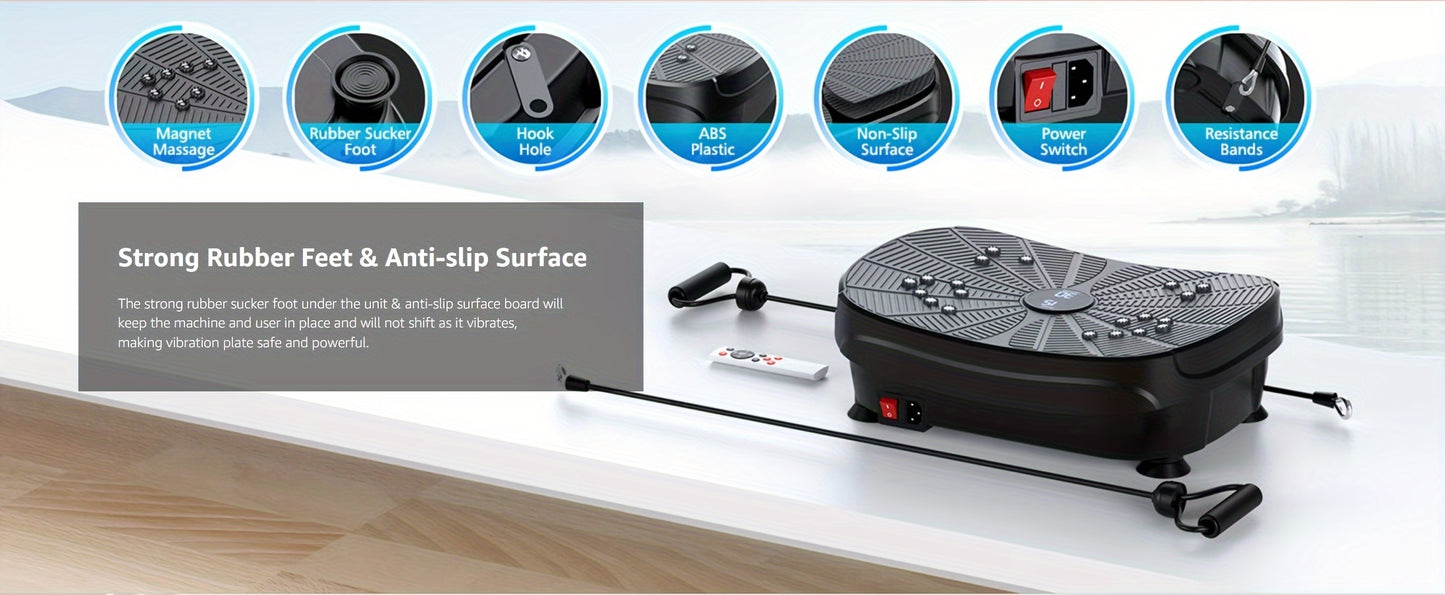 Vibration Plate Exercise Machine, Portable Full Body Vibration Platform, 9 Preset Mode & Auto Mode Fitness Board for Weight Loss Shaping, with Resistance Bands, 99 Levels