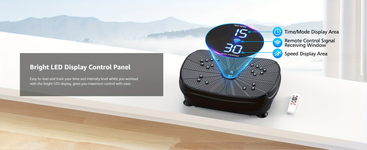 Vibration Plate Exercise Machine, Portable Full Body Vibration Platform, 9 Preset Mode & Auto Mode Fitness Board for Weight Loss Shaping, with Resistance Bands, 99 Levels