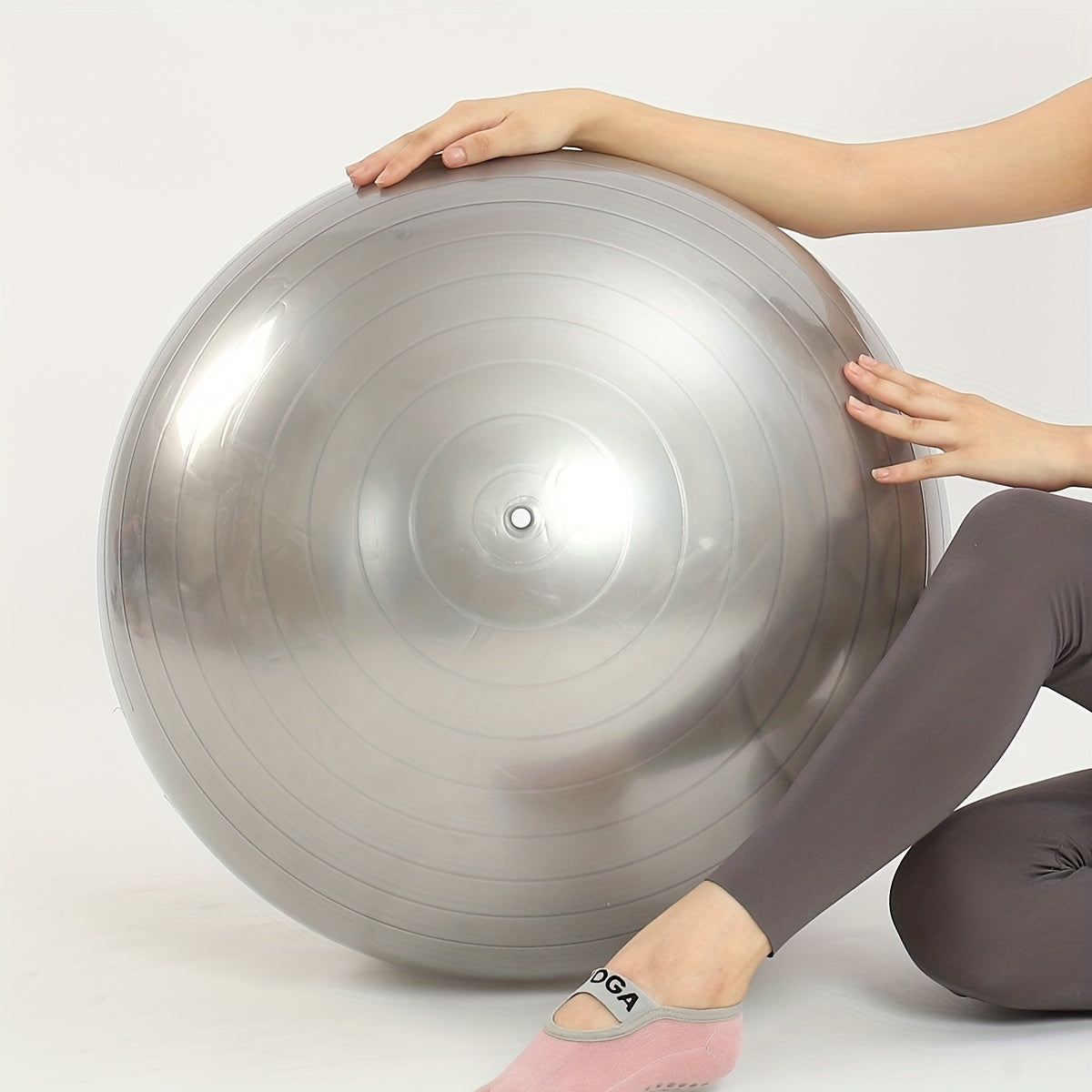 1pc Extra Large Thickened Yoga Ball, Silvery PVC Fitness Ball for Balance and Sensory Training, Adult Exercise Equipment with Air Pump and Nozzle Included