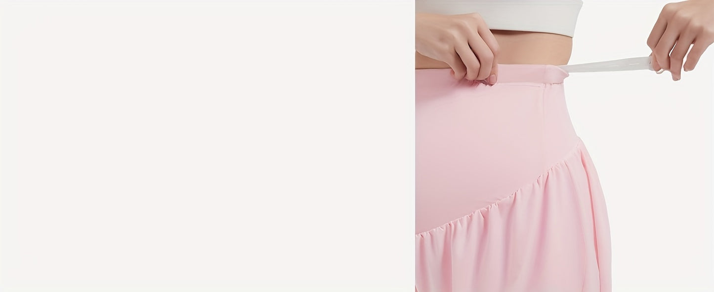 1 Piece Maternity Sport Flowy Shorts 2 in 1 Butterfly Abdominal Exercise with Pockets Pregnancy Shorts for Running