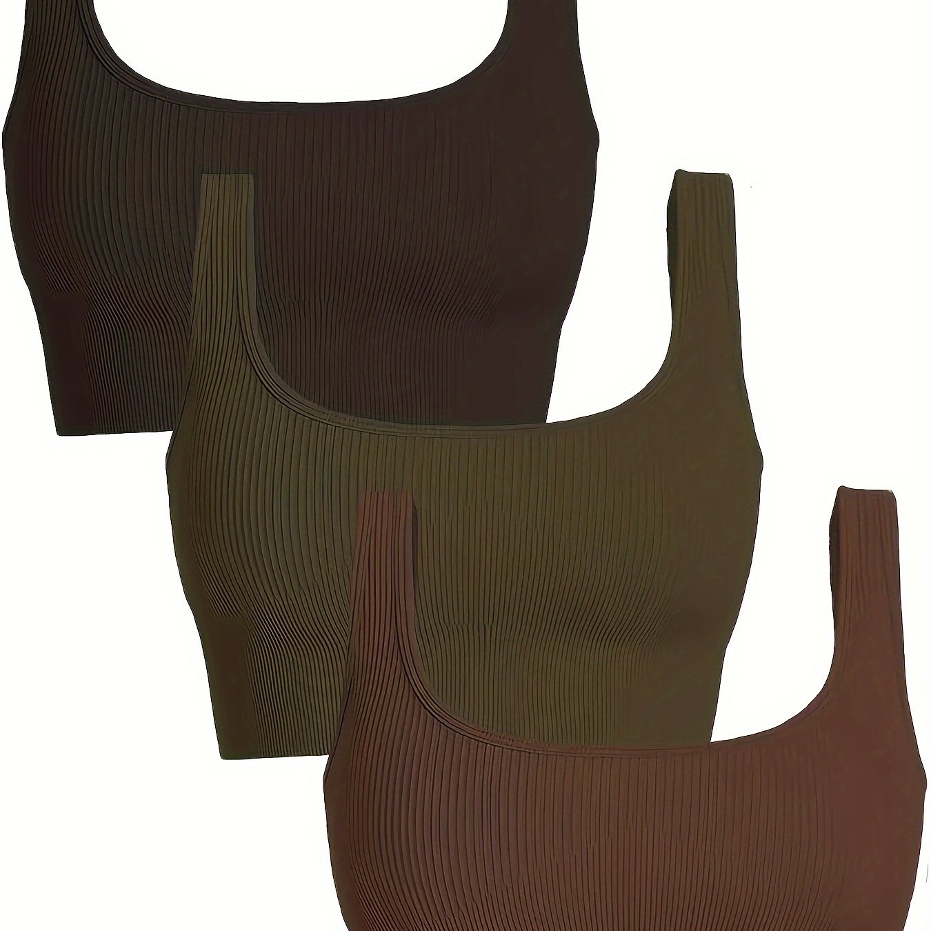Women's 3 Piece Tank Tops Ribbed Seamless Solid Color Comfy Workout Exercise Everyday Bra Set