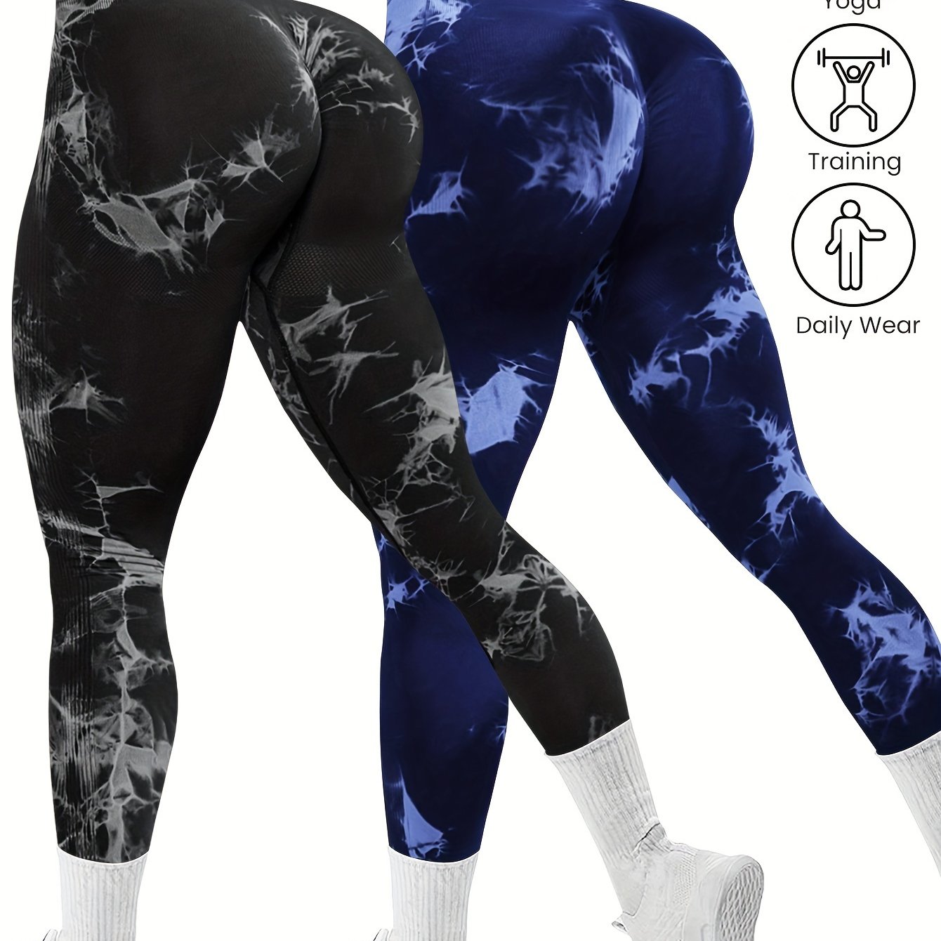 2-Pack Seamless High Stretch Women's Tie-Dye Sports Leggings, Athletic Workout Pants, Comfort Fit Activewear for Gym & Home Exercise