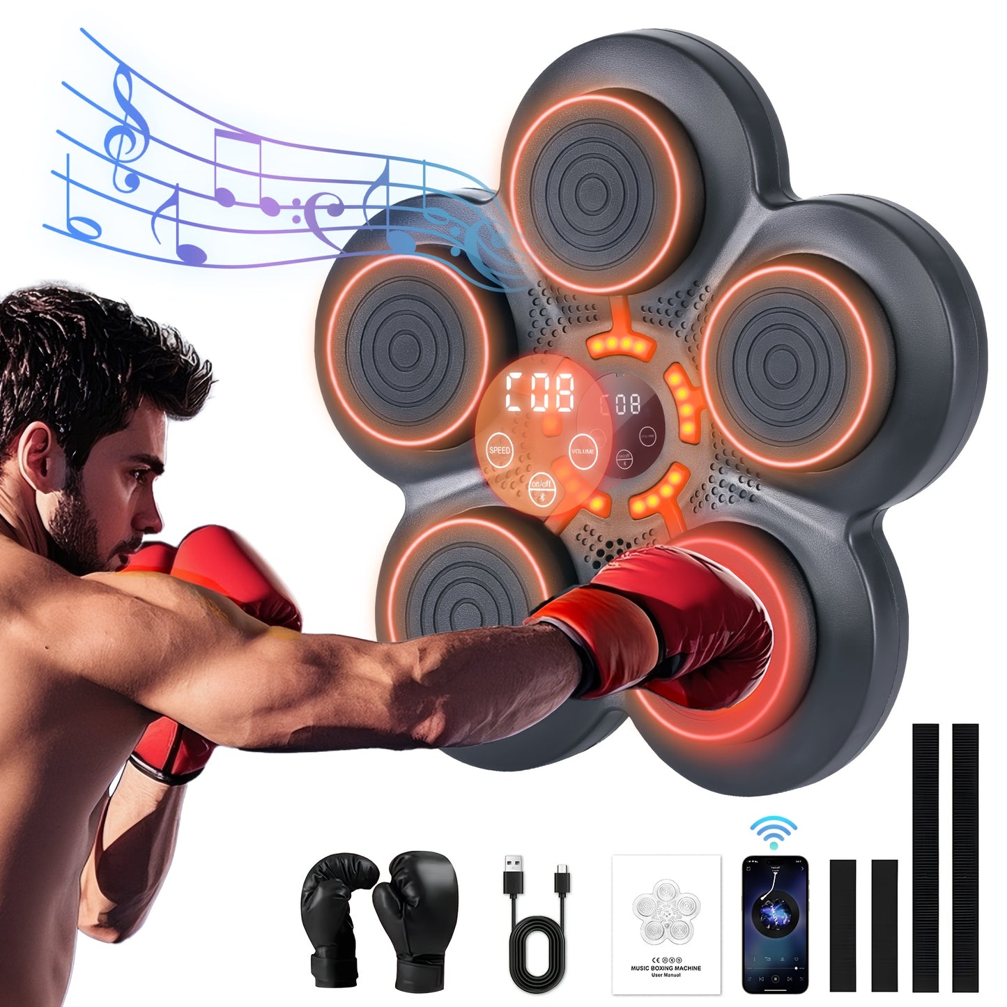 Music Boxing Machine - LOVEWE Wall Mounted Workout Equipment For Adults With Boxing Gloves - Home Boxing Target Machine