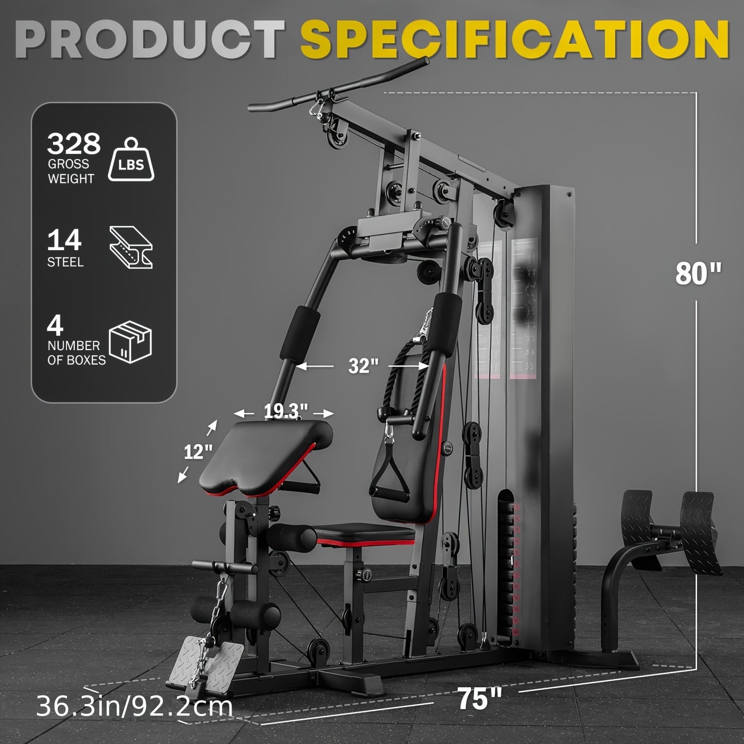 10-in-1 Home Gym Station with 150LBS Weight Stack, All-in-One Workout Equipment for Full Body Training, Multi-Functional Iron Gym Machine with Fly, Lat Pull Down, Chest Press, Leg Extension, Preacher Curl, Core & Calf Trainin