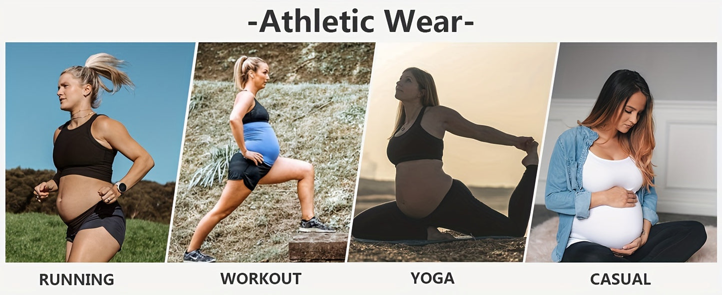 1 Piece Maternity Sport Flowy Shorts 2 in 1 Butterfly Abdominal Exercise with Pockets Pregnancy Shorts for Running