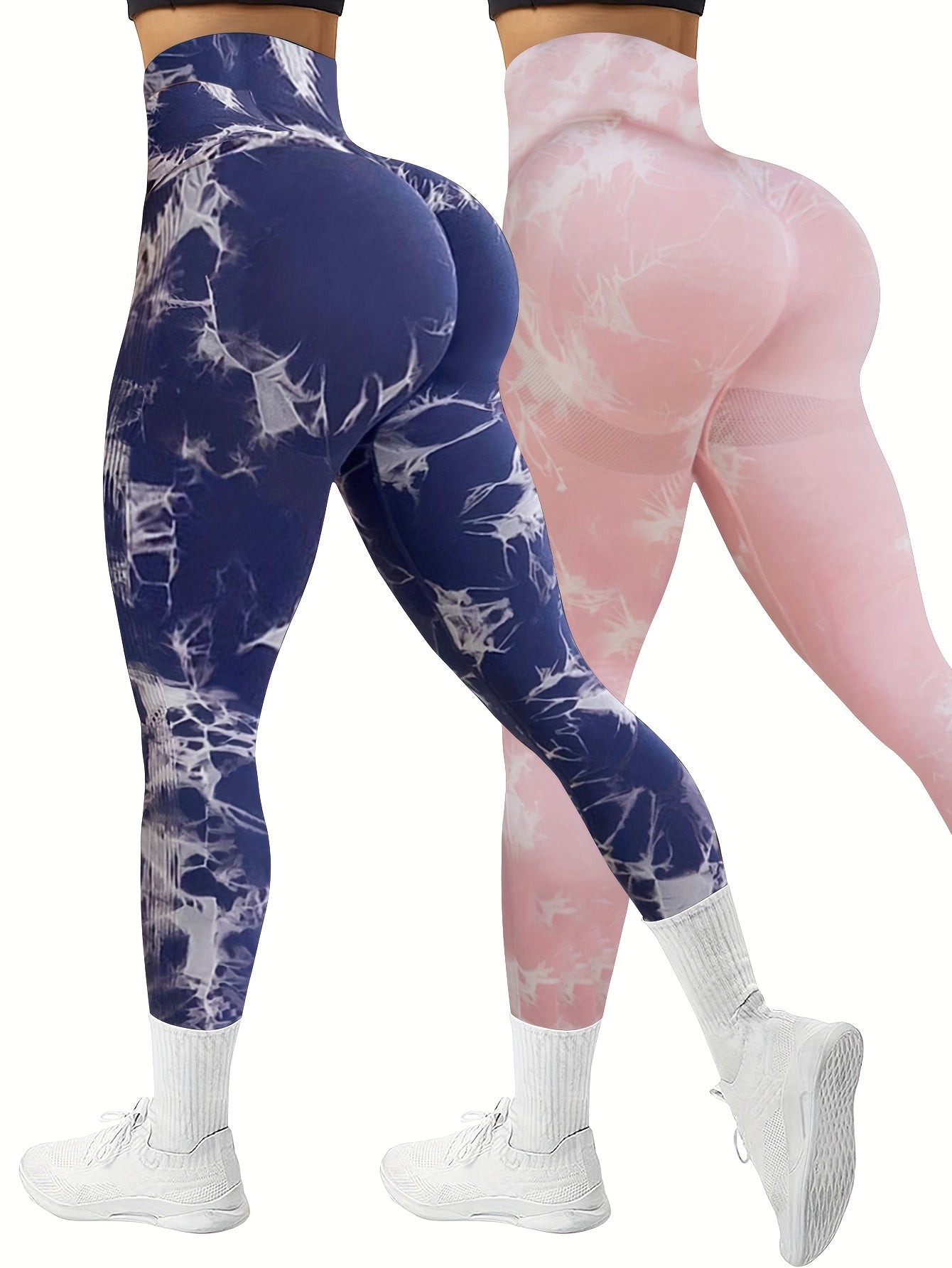 2-Pack Seamless High Stretch Women's Tie-Dye Sports Leggings, Athletic Workout Pants, Comfort Fit Activewear for Gym & Home Exercise