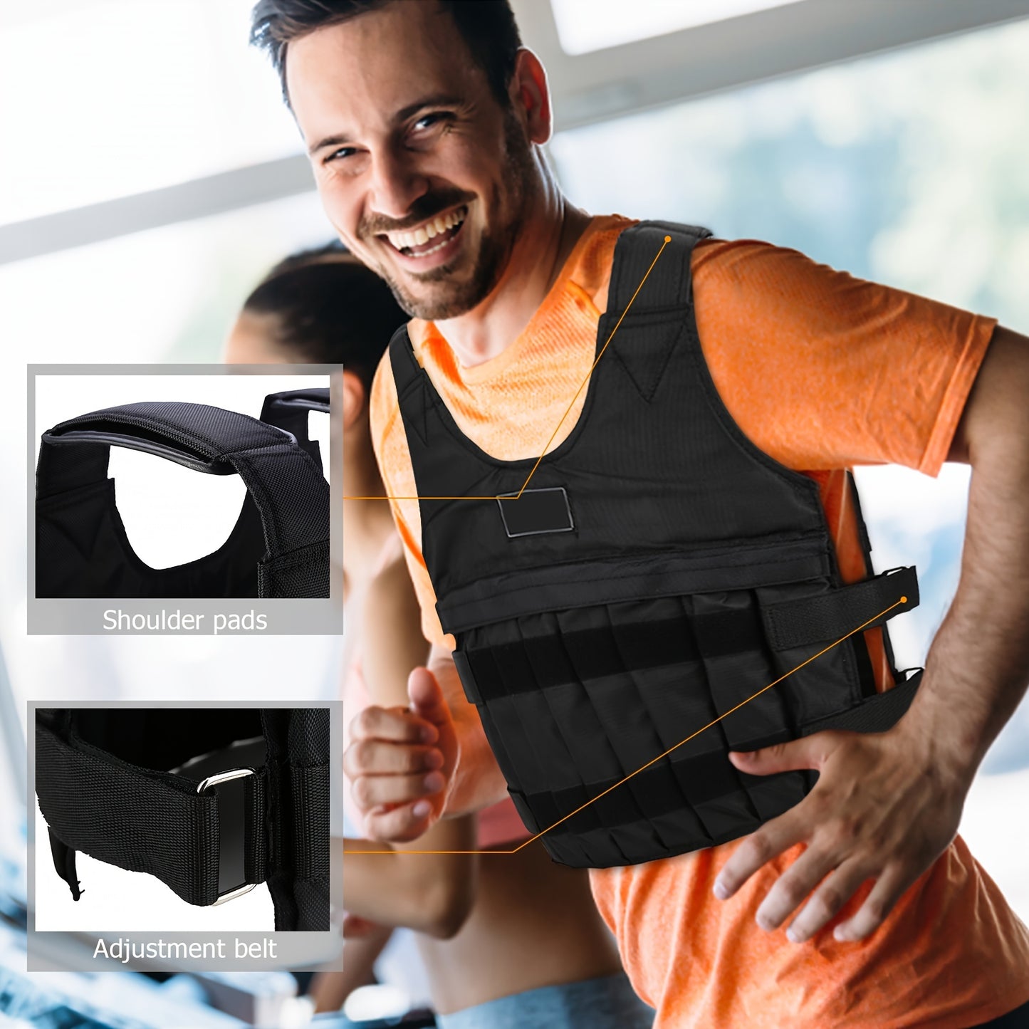 Adjustable Weighted Vest Max Load 20kg 16 Pouches Gym Running Fitness Sports Training Weight Loss Jackets Exercise Waistcoat for Workout Exercise Boxing Training