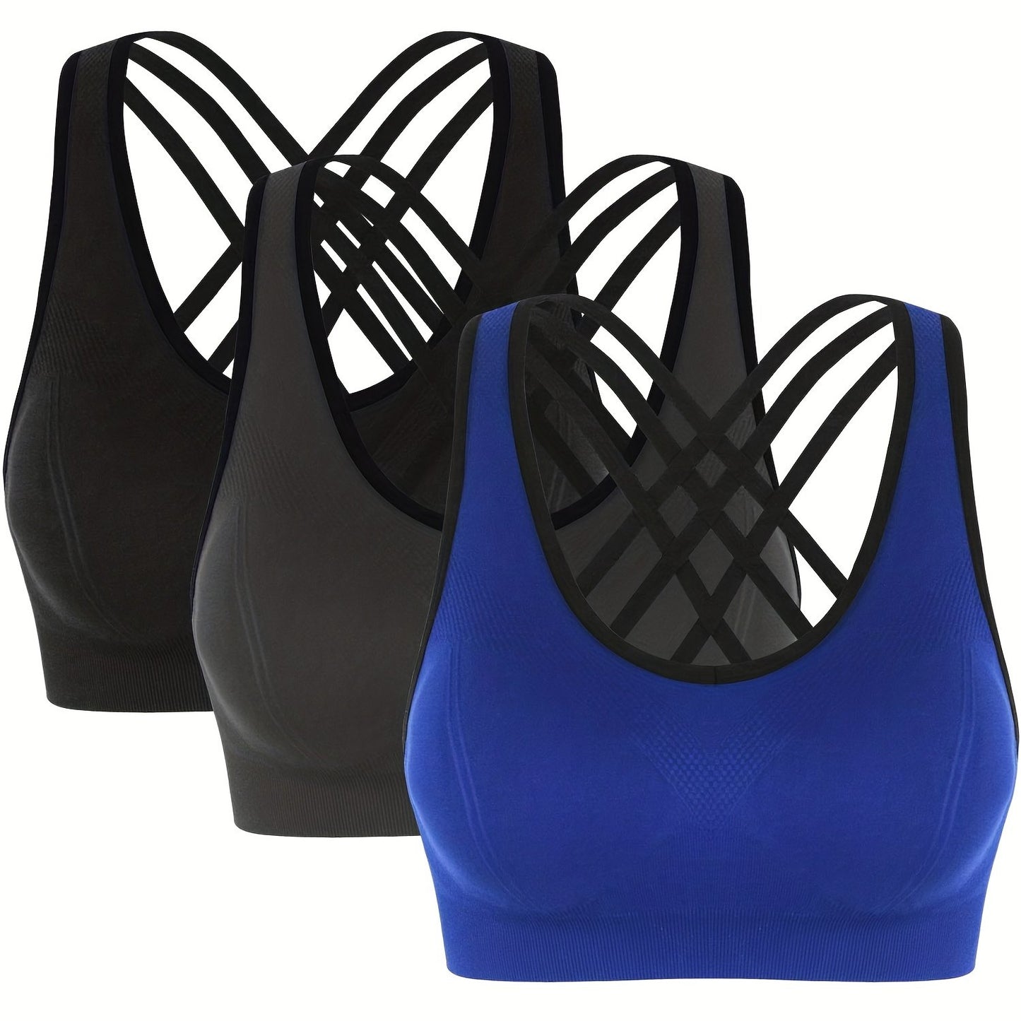 3pcs Women'S Sports Bra Set - Short, Removable Padding, Light Support, Cross Strap Design for Yoga & Exercise, Pink, White, and Blue Options, Yoga Apparel | Stylish Sports Bra | Comfortable Fit, Sports Bra Set
