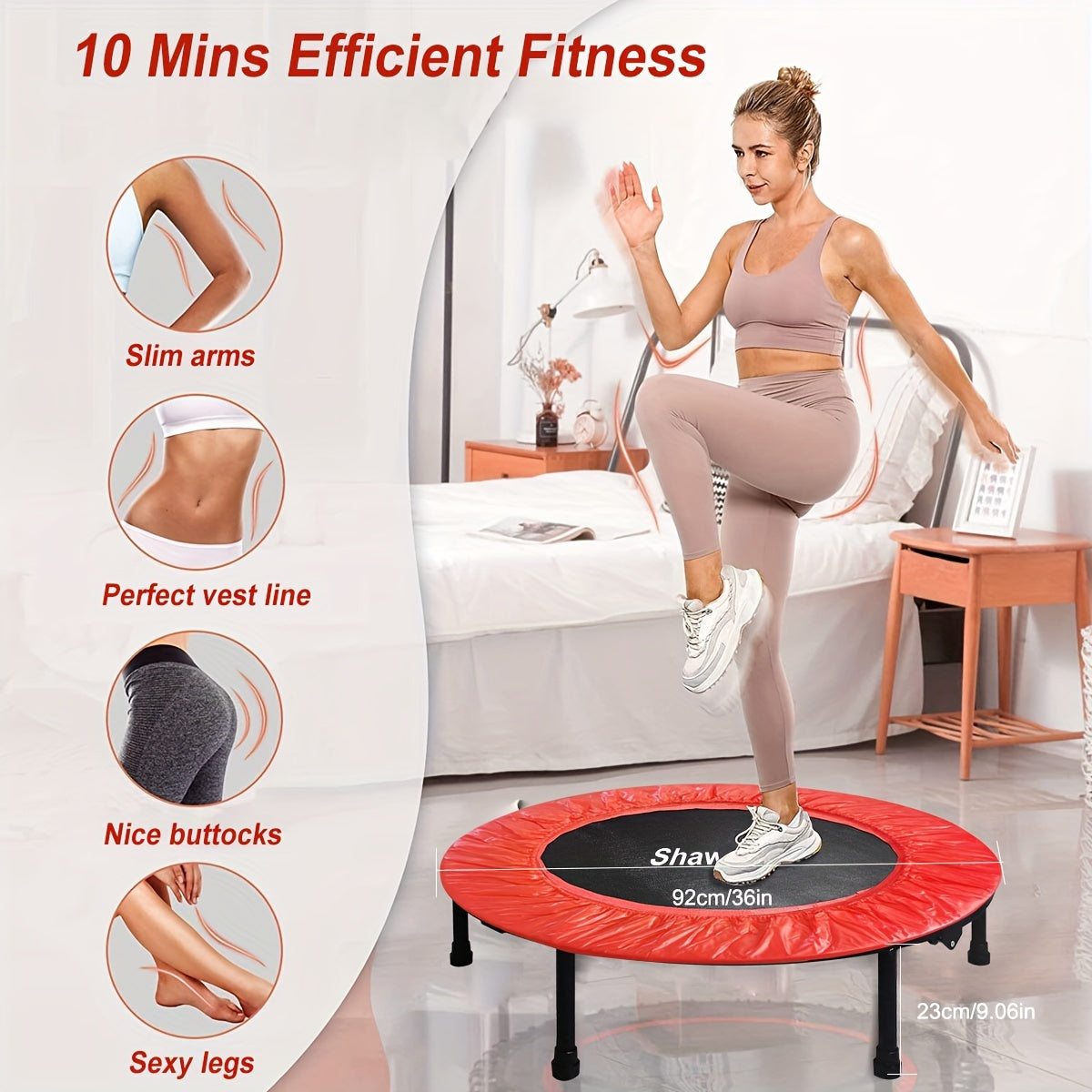 36" Foldable Mini Trampoline, Sports Trampoline for Indoor and Outdoor Use, Professional Round Jumping Cardio Trampoline, Max Load 300lbs/170lbs with Safety Pad, Stable & Quiet Exercise Rebounder for Adults Indoor, Garden Wor