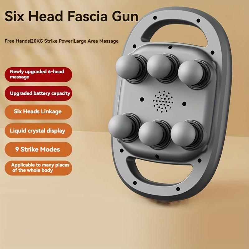 Six-Head Percussion Massage Gun - Universal Fit, USB Rechargeable Deep Tissue Massager with 9 Modes, Enhanced Battery Life, ABS Construction, Lithium 18650 Series Battery for Fitness & Exercise Recovery