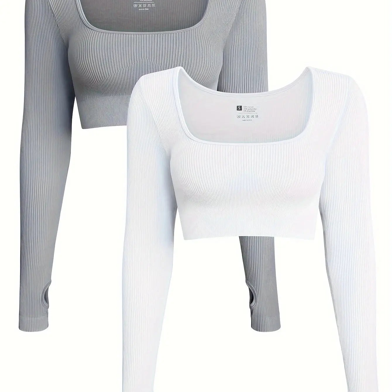OQQ Women's 2 Piece Crop Top Ribbed Seamless Workout Exercise Long Sleeve Crop Tops Nova Trendz
