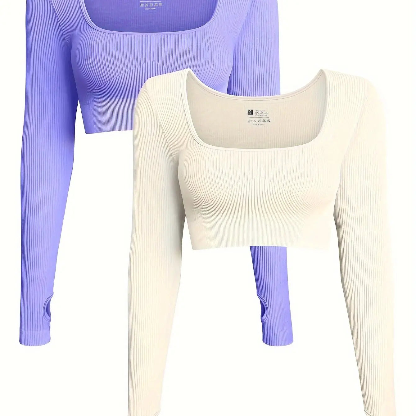 OQQ Women's 2 Piece Crop Top Ribbed Seamless Workout Exercise Long Sleeve Crop Tops Nova Trendz