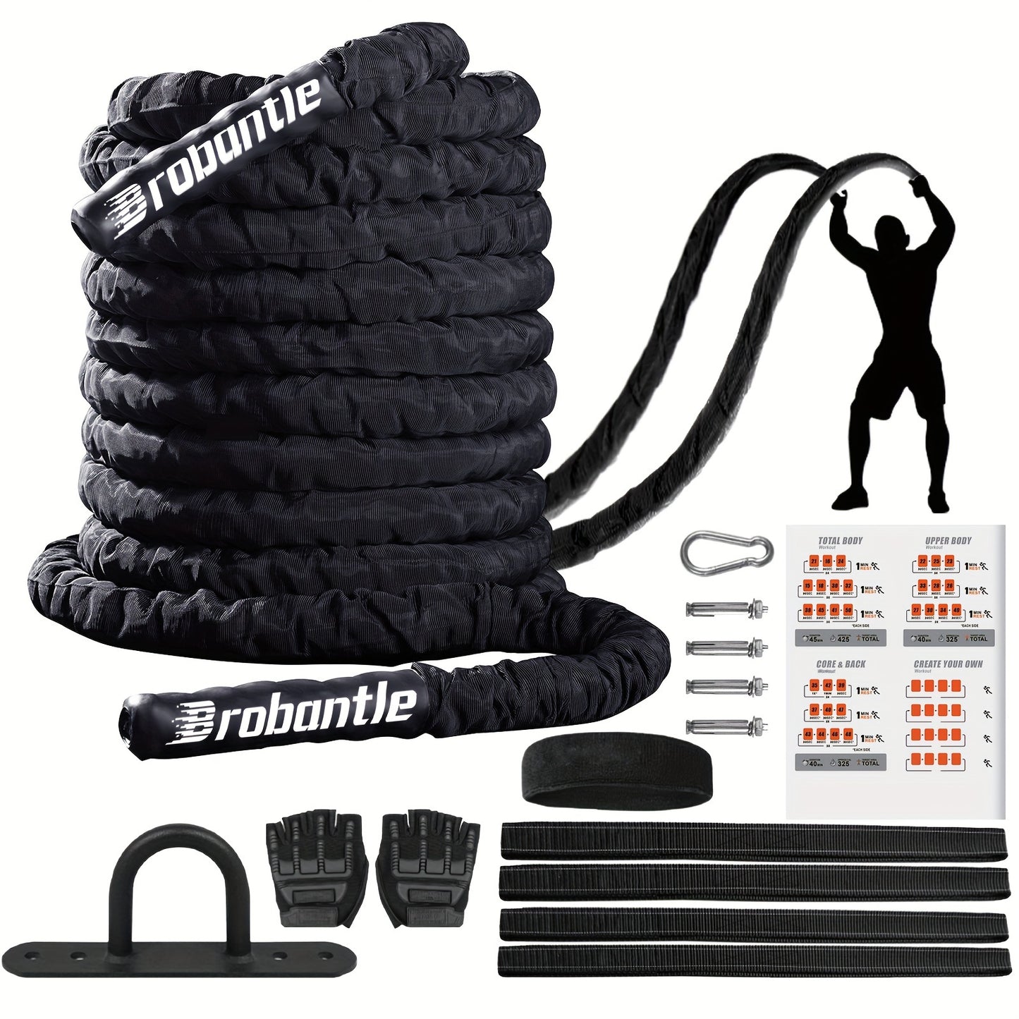[Heavy Weighted Battle Rope Exercise] Battle Rope Workout Equipment Exercise Heavy Weighted Diameter Battle Rope with Protective Cover Exercise Equipment Core Strength Training