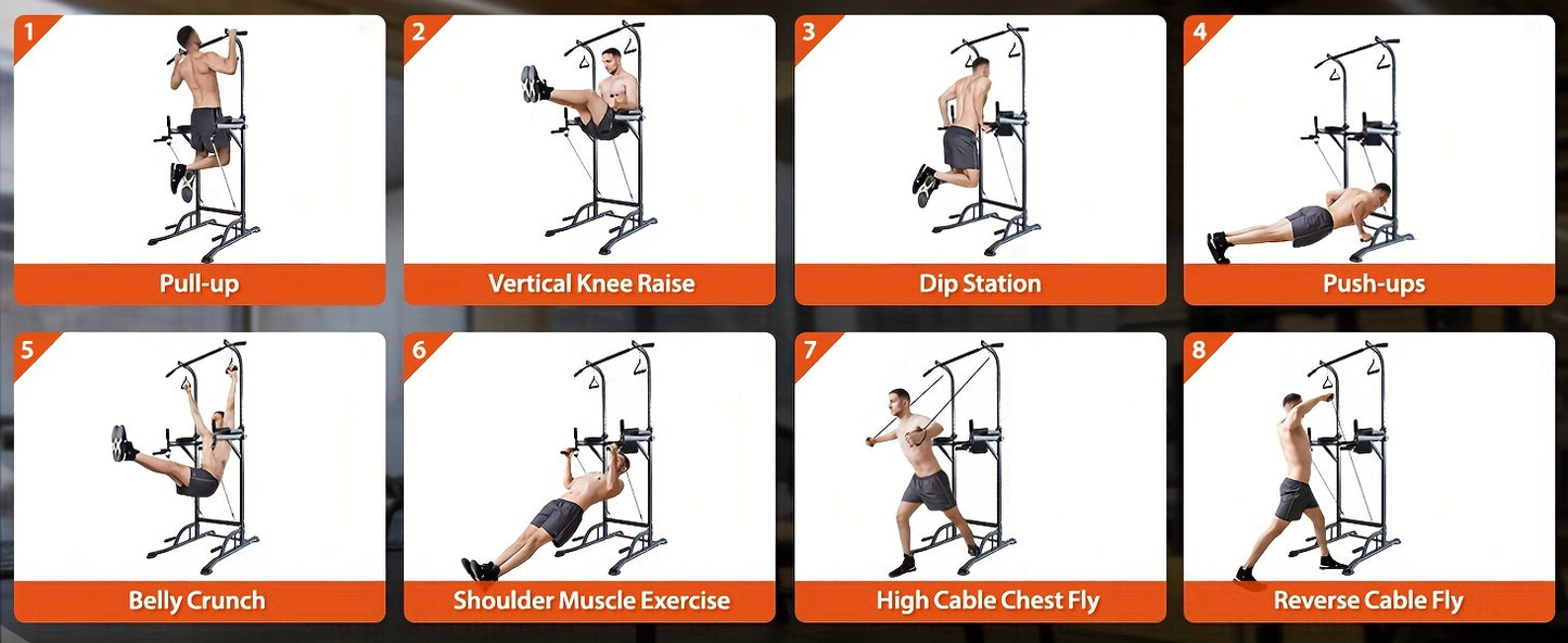 [Power Tower] Adjustable Power Tower | Pull Up Bar Stand Dip Station Workout Equipment Multi-Function Strength Training Exercise Equipment for Men Women Home Gym 330LBS