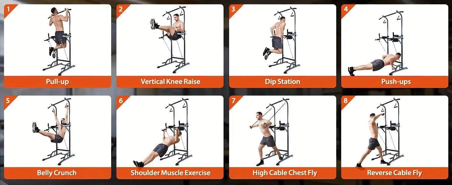 [Power Tower] Adjustable Power Tower | Pull Up Bar Stand Dip Station Workout Equipment Multi-Function Strength Training Exercise Equipment for Men Women Home Gym 330LBS Nova Trendz