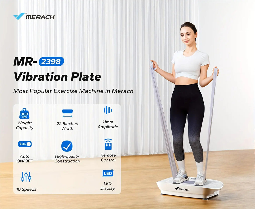 MERACH Vibration Plate Exercise Machine - Full Body Workout Equipment with Silicone Pedals, Digital Display & Remote Control, Perfect for Home Fitness, Leg Toning & Family Workouts, White, Home Fitness Equipment | Compact Exe Nova Trendz
