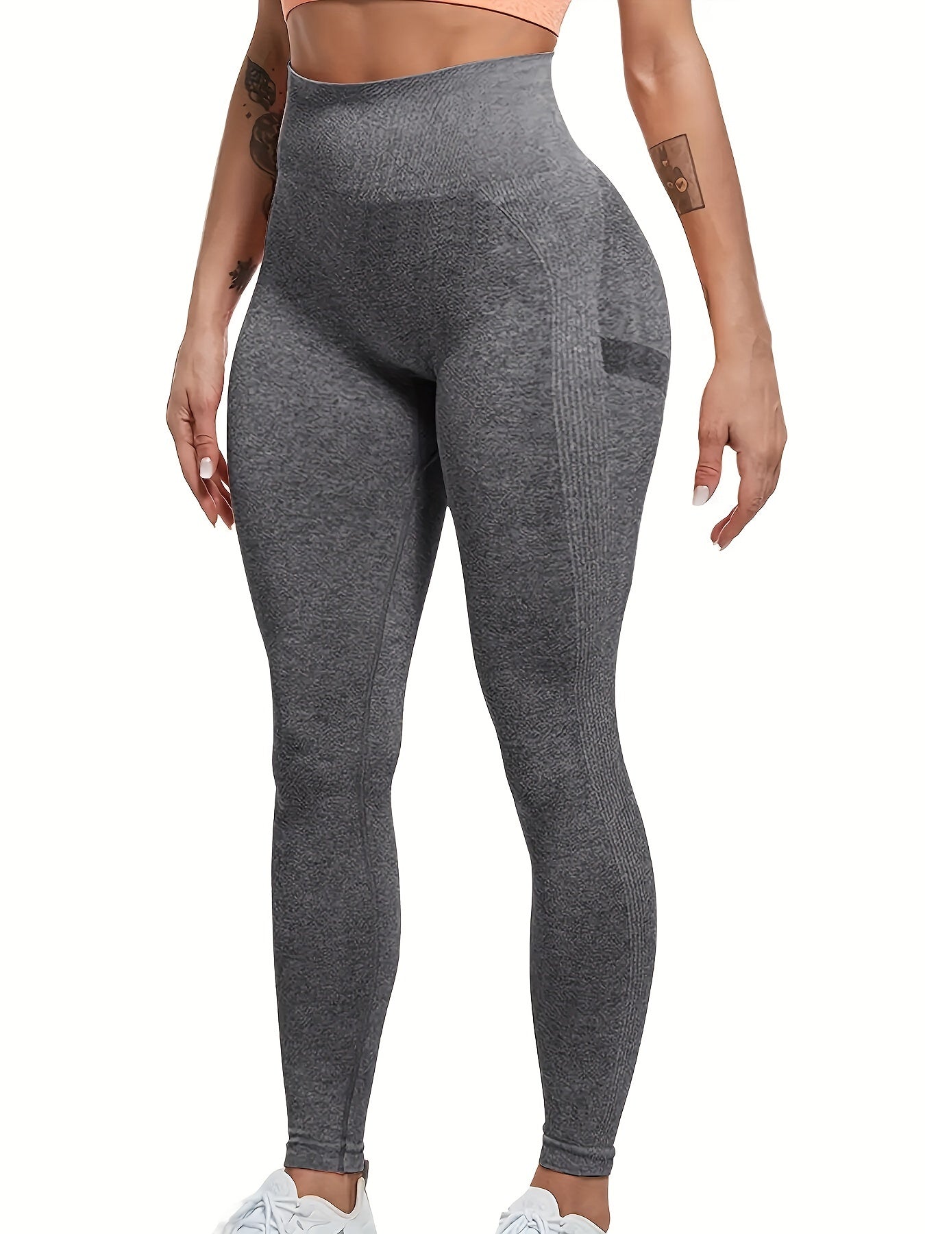 Seamless High Waist Stretchy Sports Tight Pants, Solid Slimming Yoga Fitness Workout Gym Exercise Leggings, Women's Activewear