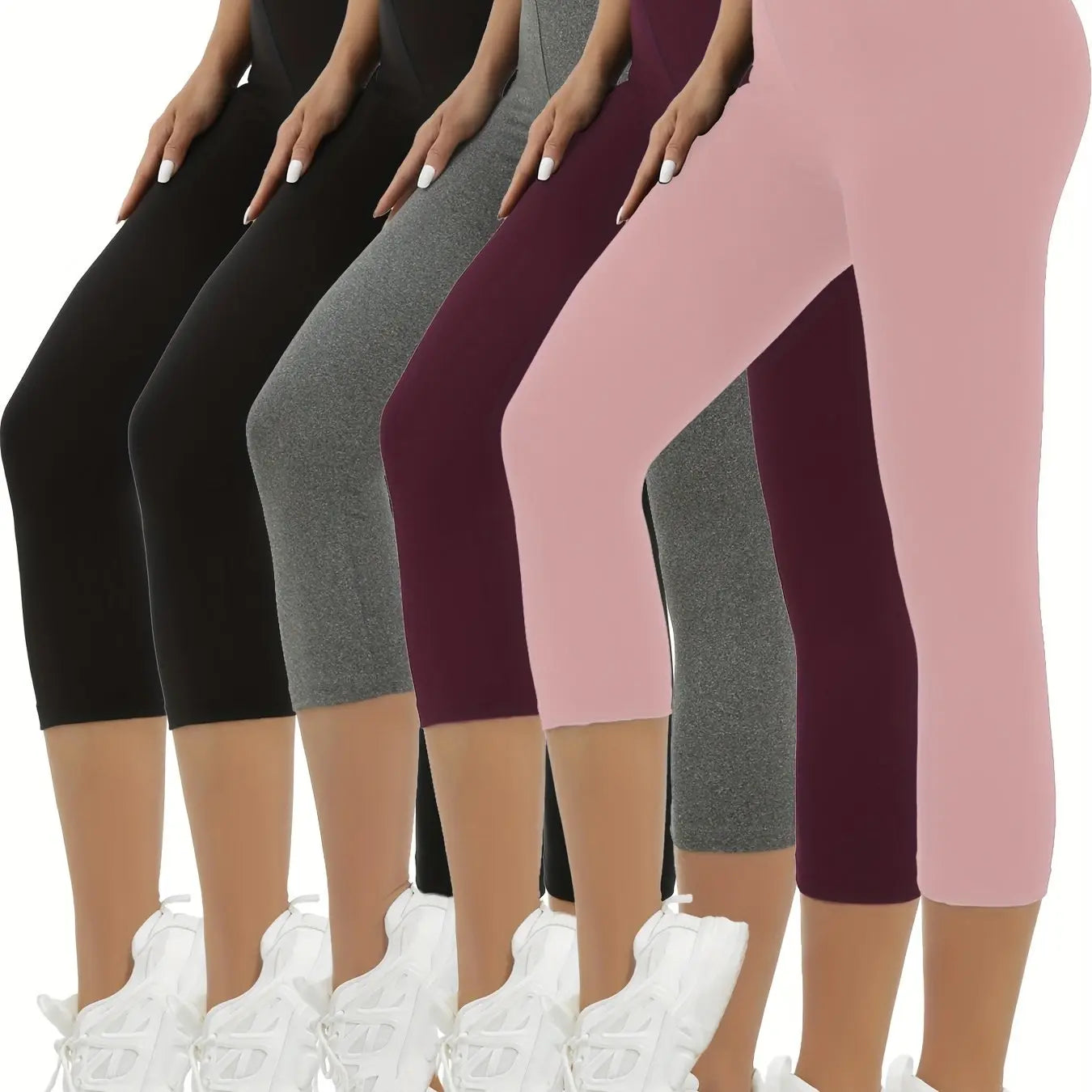 5-Pack Womens Capri Leggings - Ultra-Stretchy, Silky Smooth, Opaque Fabric for Maximum Comfort - Ideal for Fitness, Exercise, Running, Yoga, and Active Lifestyle with Endless Outfit Options Nova Trendz