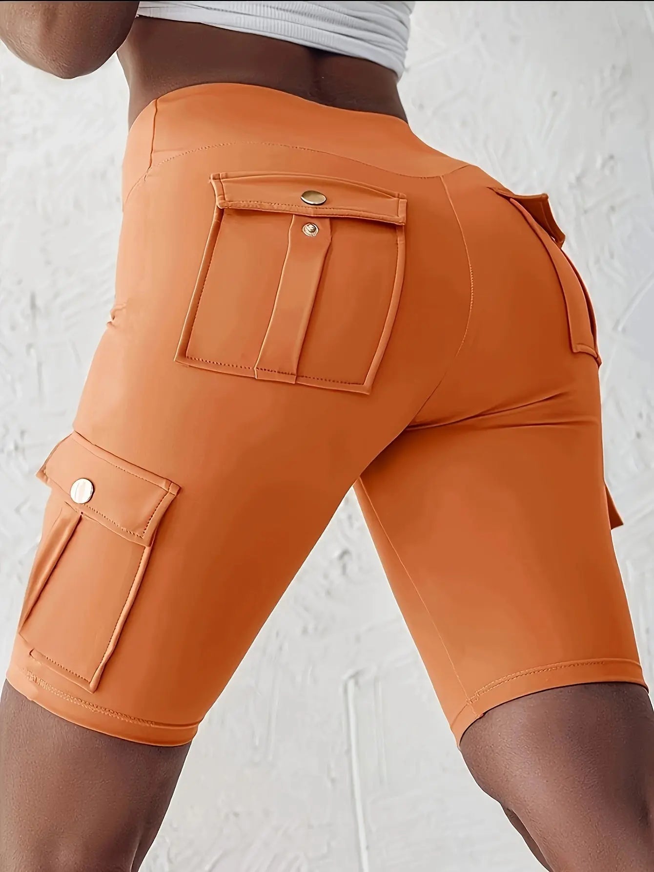 Women's Solid Color Pocket Design Athletic Yoga Cargo shorts For Exercise & Fitness, High-Wais Sports Cargo shorts Nova Trendz