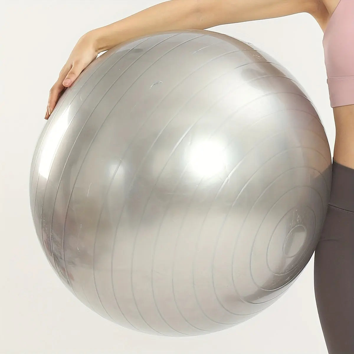 1pc Extra Large Thickened Yoga Ball, Silvery PVC Fitness Ball for Balance and Sensory Training, Adult Exercise Equipment with Air Pump and Nozzle Included Nova Trendz