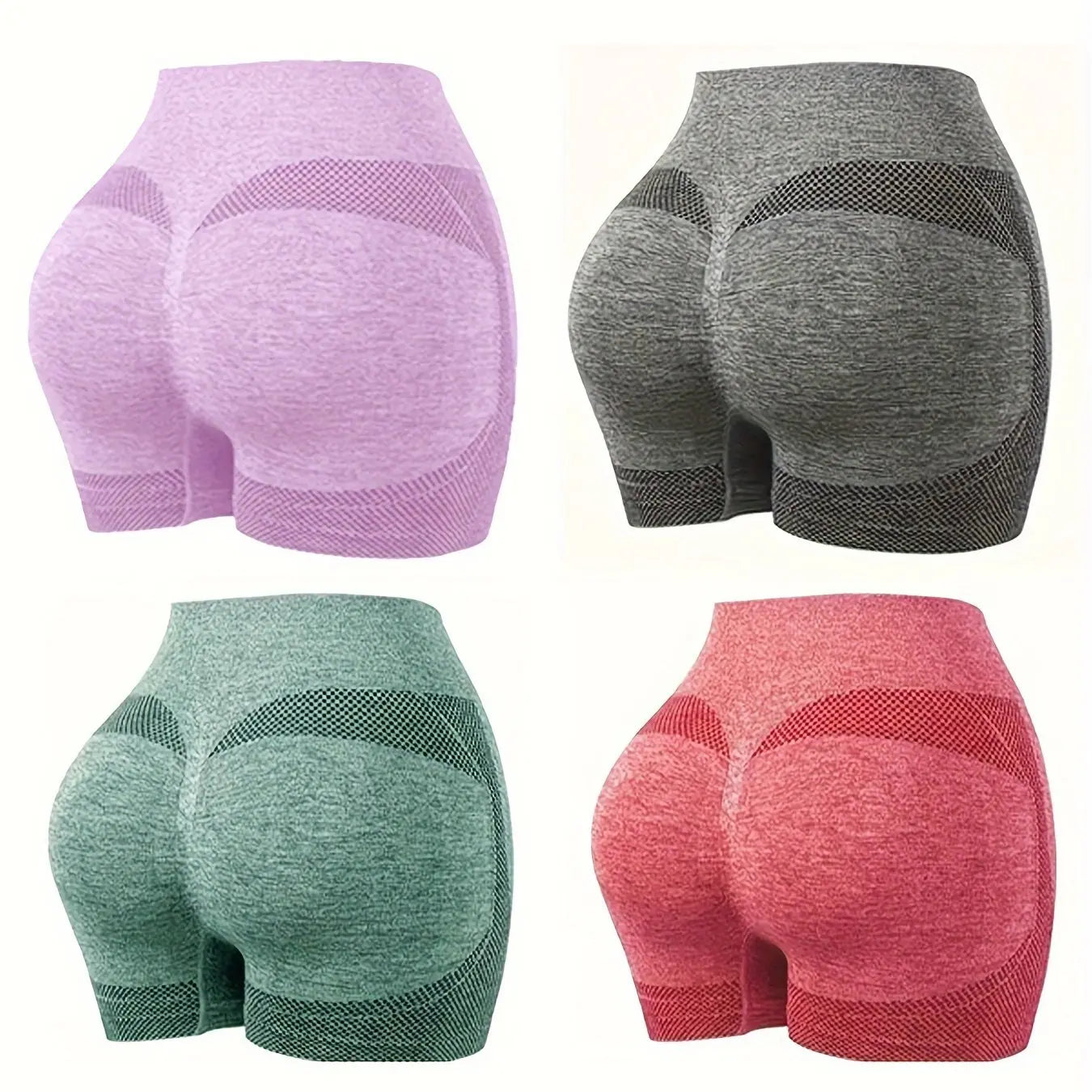 4-Piece High Waisted Seamless Sports Shorts Set - Ultra Comfortable, Breathable, Moisture-Wicking, Quick-Drying, Four-Way Stretch, Solid Color - Ideal for Yoga, Gym Exercise, Womens All-Season Sports Underwear Nova Trendz