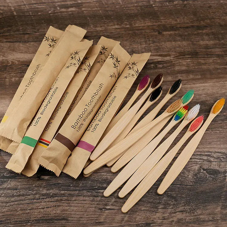 10Pcs Colorful Toothbrush Natural Bamboo Tooth Brush Set Soft Bristle Charcoal Teeth Eco Bamboo Toothbrushes Dental Oral Care (75g)50357526-C11-401