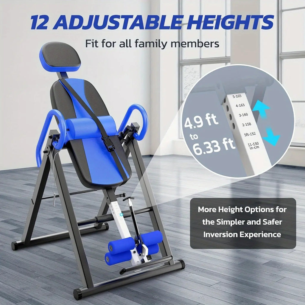 1pc Stainless Steel Gravity Inversion Table, Foldable Home Gym Back Spine Exercise Equipment for Indoor Fitness and Relief Nova Trendz