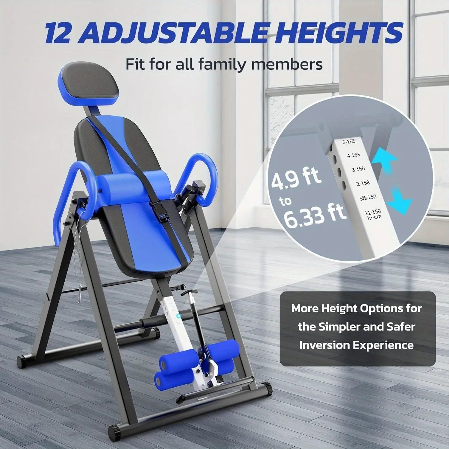 1pc Stainless Steel Gravity Inversion Table, Foldable Home Gym Back Spine Exercise Equipment for Indoor Fitness and Relief Nova Trendz