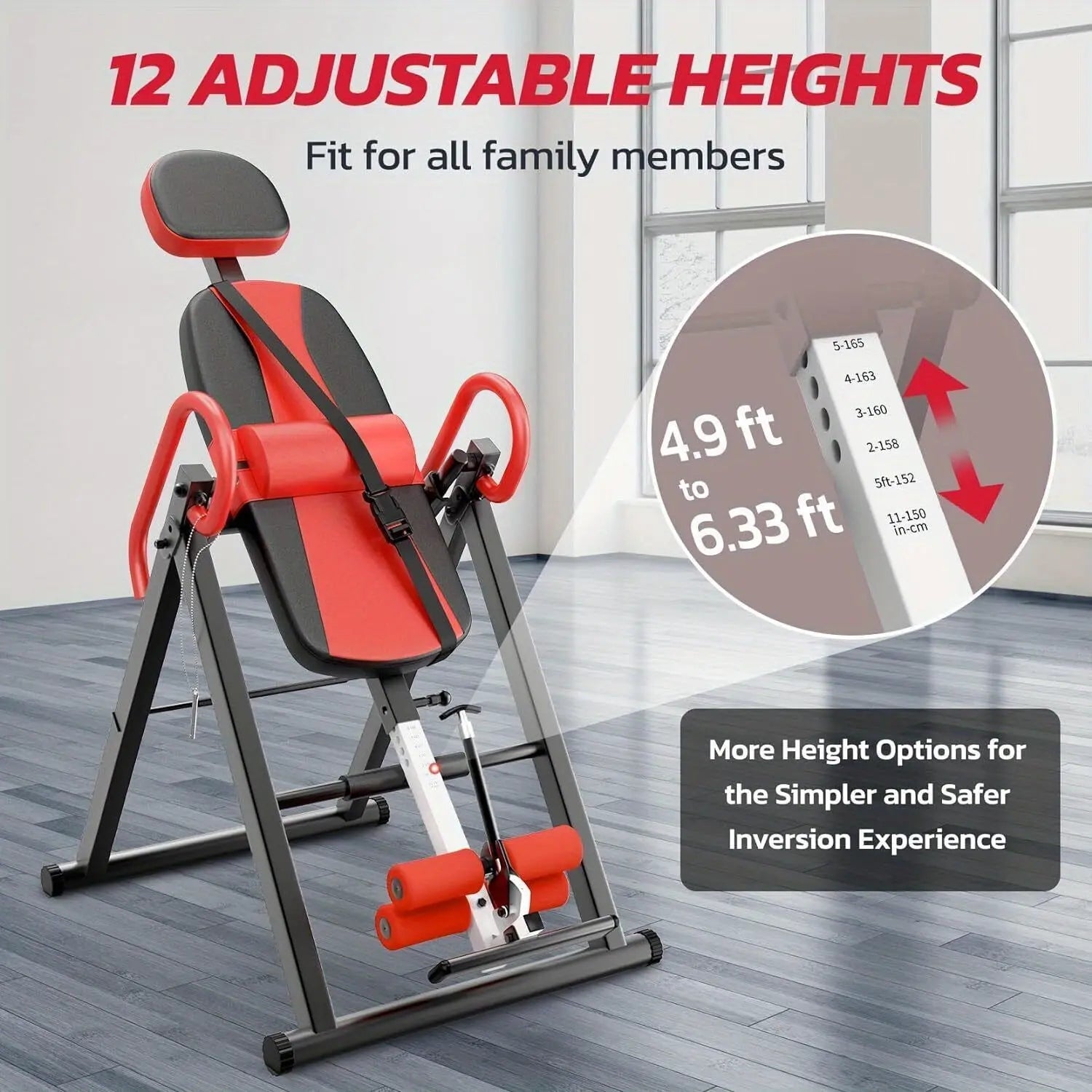 1pc Stainless Steel Gravity Inversion Table, Foldable Home Gym Back Spine Exercise Equipment for Indoor Fitness and Relief Nova Trendz