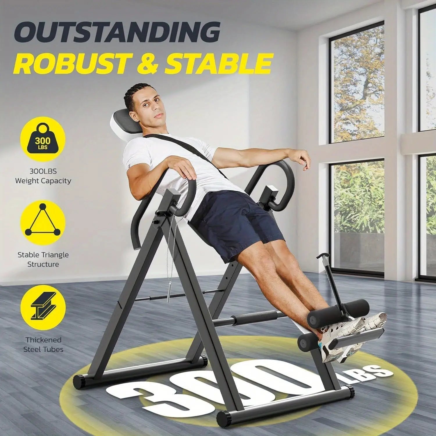 1pc Stainless Steel Gravity Inversion Table, Foldable Home Gym Back Spine Exercise Equipment for Indoor Fitness and Relief Nova Trendz