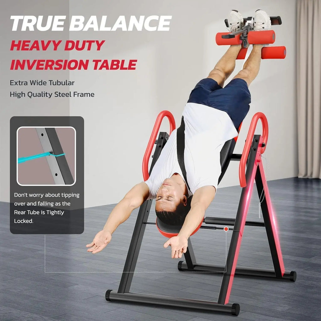1pc Stainless Steel Gravity Inversion Table, Foldable Home Gym Back Spine Exercise Equipment for Indoor Fitness and Relief Nova Trendz