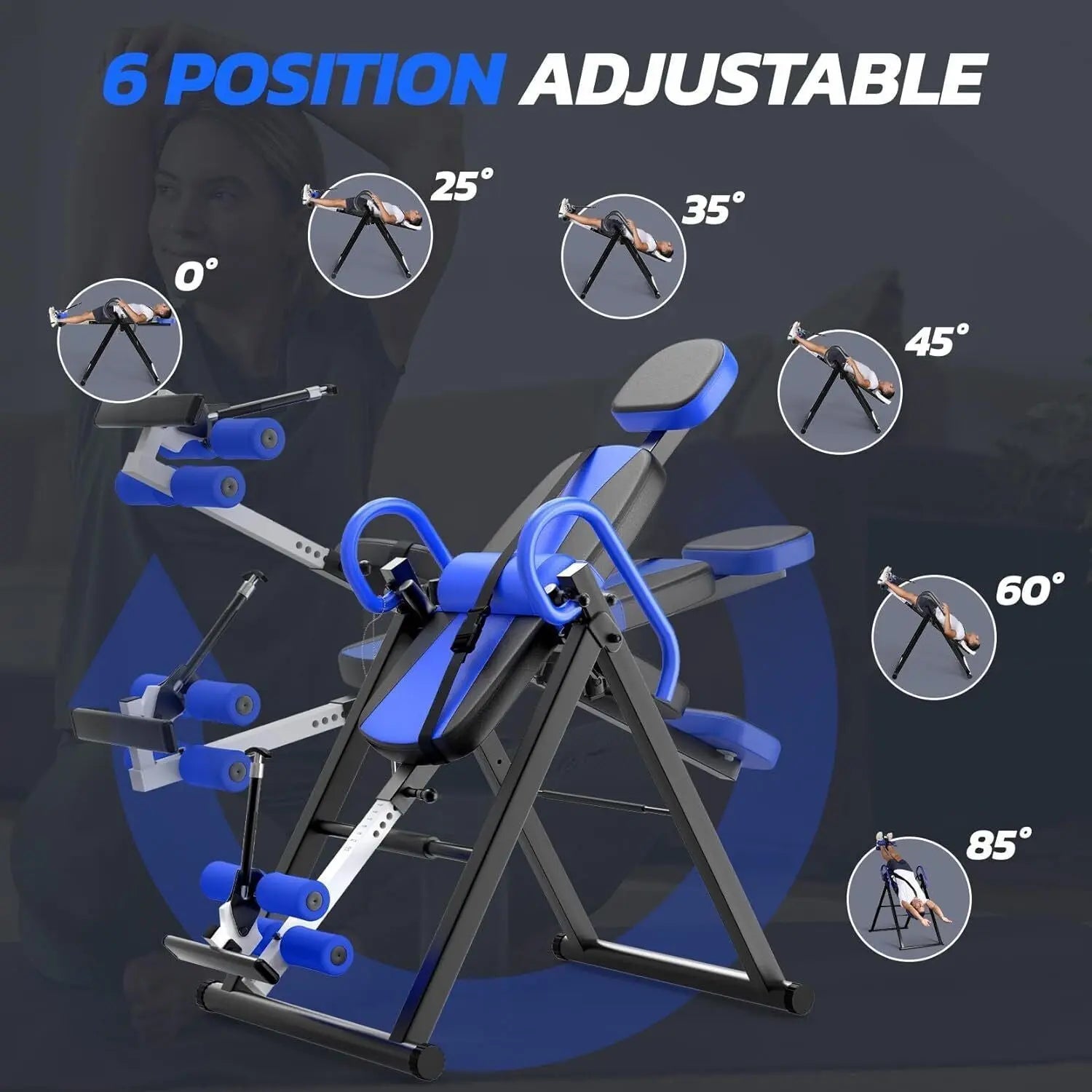 1pc Stainless Steel Gravity Inversion Table, Foldable Home Gym Back Spine Exercise Equipment for Indoor Fitness and Relief Nova Trendz