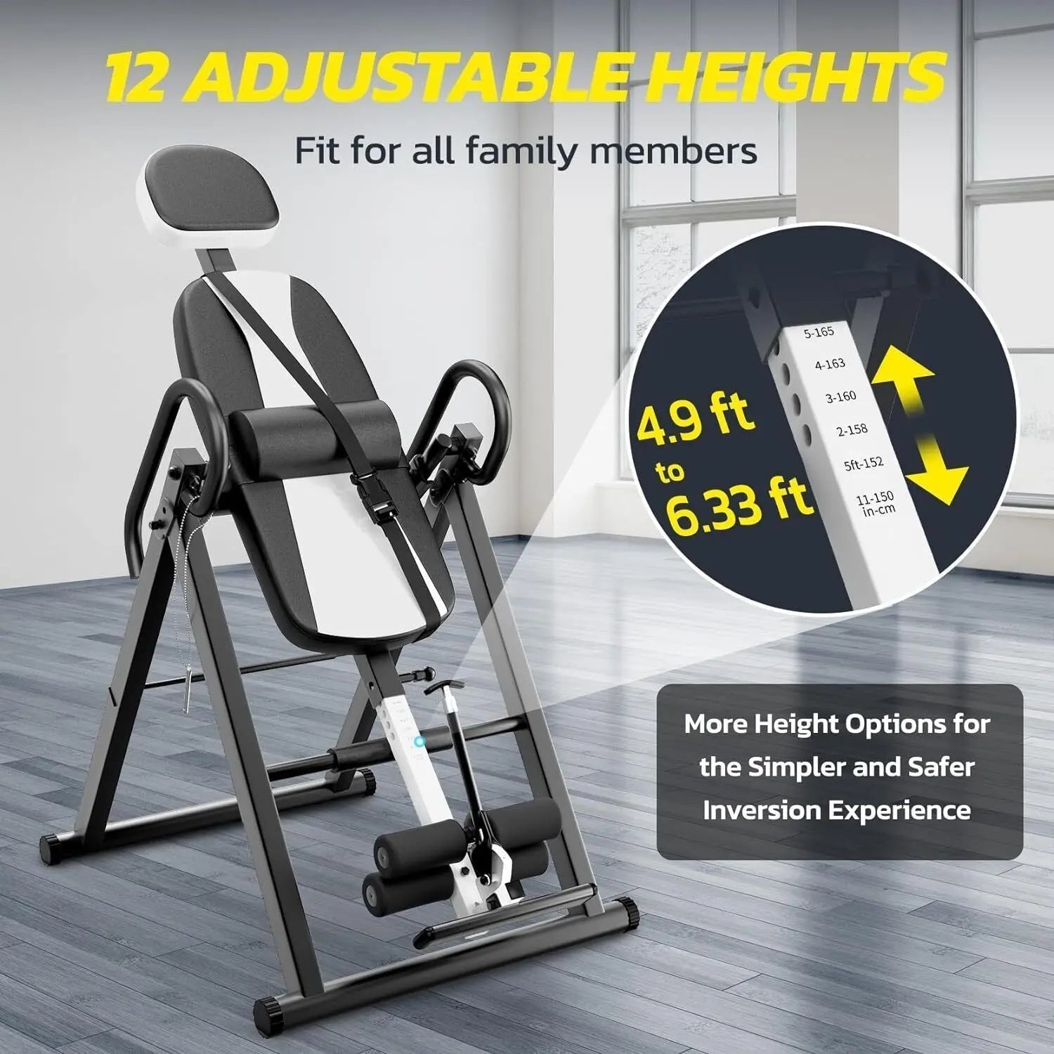 1pc Stainless Steel Gravity Inversion Table, Foldable Home Gym Back Spine Exercise Equipment for Indoor Fitness and Relief Nova Trendz