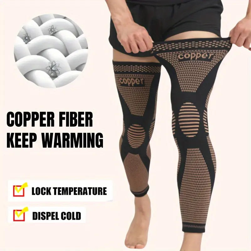2pcs Extended Copper Ion Fiber Knitted Knee Pad, Copper Fiber Four Sided Elastic Nylon Knee Pads, Thickened For Warmth, Breathable Sports Knee Support For Running, Work Out, Gym, Hiking, Athletic Fitness & Exercise Nova Trendz