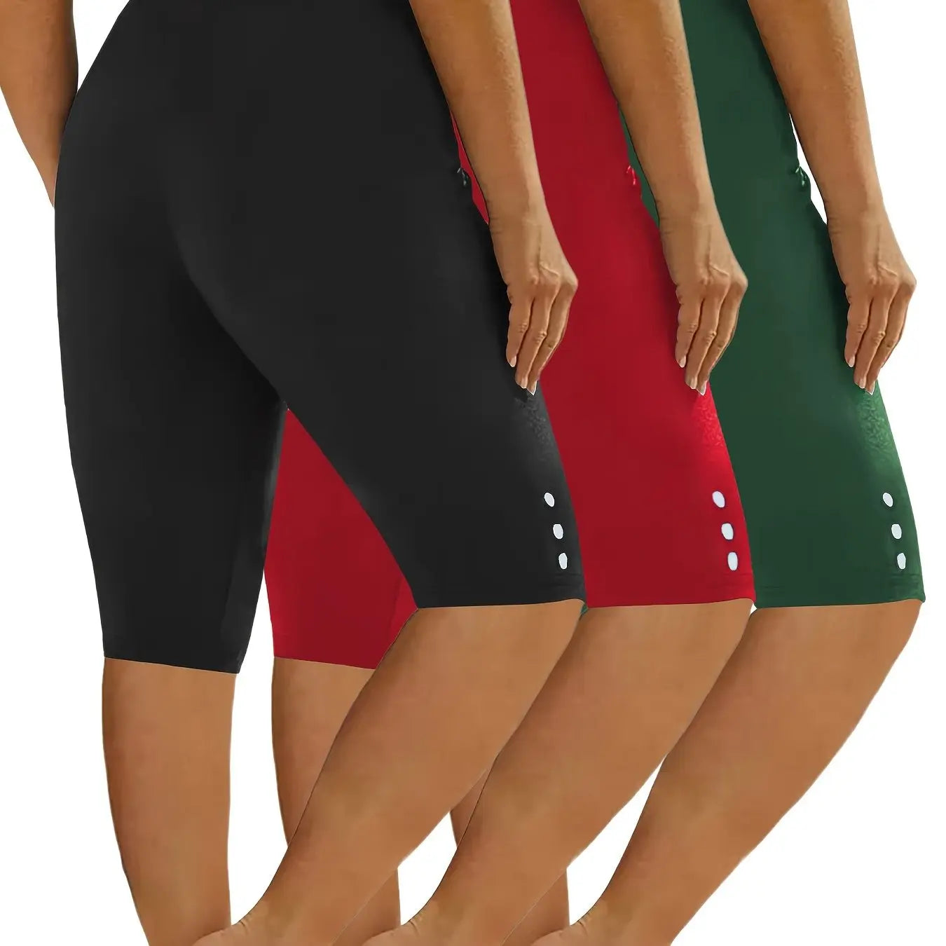 3-Pack Women's Fashion Casual Athletic Shorts - Solid Colors With Side Button Detail, Elastic Waistband, Comfy Sportswear For Daily Wear & Exercise - For Women - Suitable for Sports, Workouts & Casual Wear - Great Gift for Ac Nova Trendz