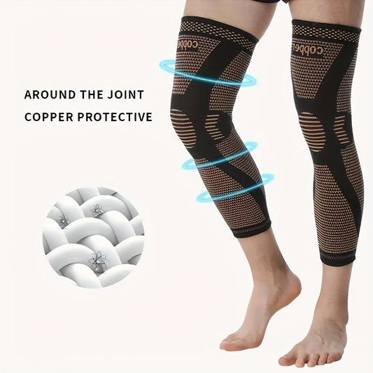 2pcs Extended Copper Ion Fiber Knitted Knee Pad, Copper Fiber Four Sided Elastic Nylon Knee Pads, Thickened For Warmth, Breathable Sports Knee Support For Running, Work Out, Gym, Hiking, Athletic Fitness & Exercise