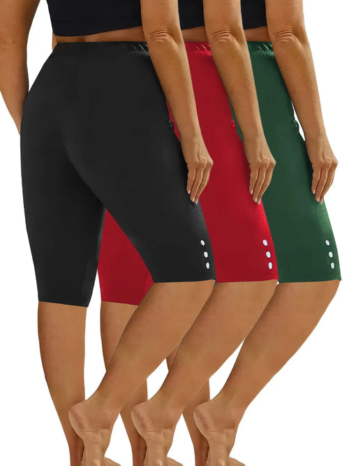 3-Pack Women's Fashion Casual Athletic Shorts - Solid Colors With Side Button Detail, Elastic Waistband, Comfy Sportswear For Daily Wear & Exercise - For Women - Suitable for Sports, Workouts & Casual Wear - Great Gift for Ac Nova Trendz