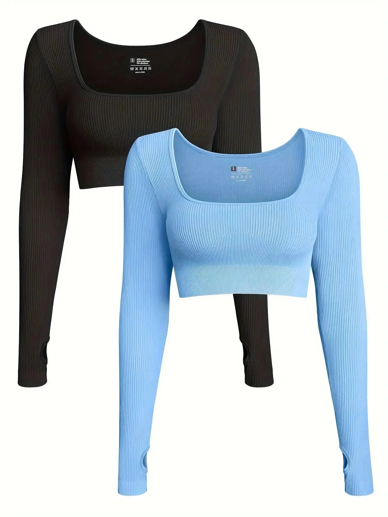 OQQ Women's 2 Piece Crop Top Ribbed Seamless Workout Exercise Long Sleeve Crop Tops Nova Trendz