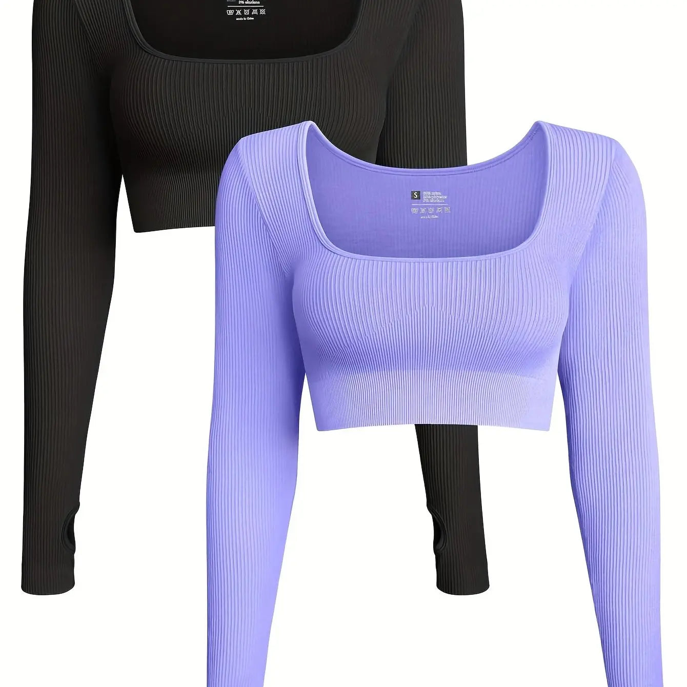 OQQ Women's 2 Piece Crop Top Ribbed Seamless Workout Exercise Long Sleeve Crop Tops Nova Trendz