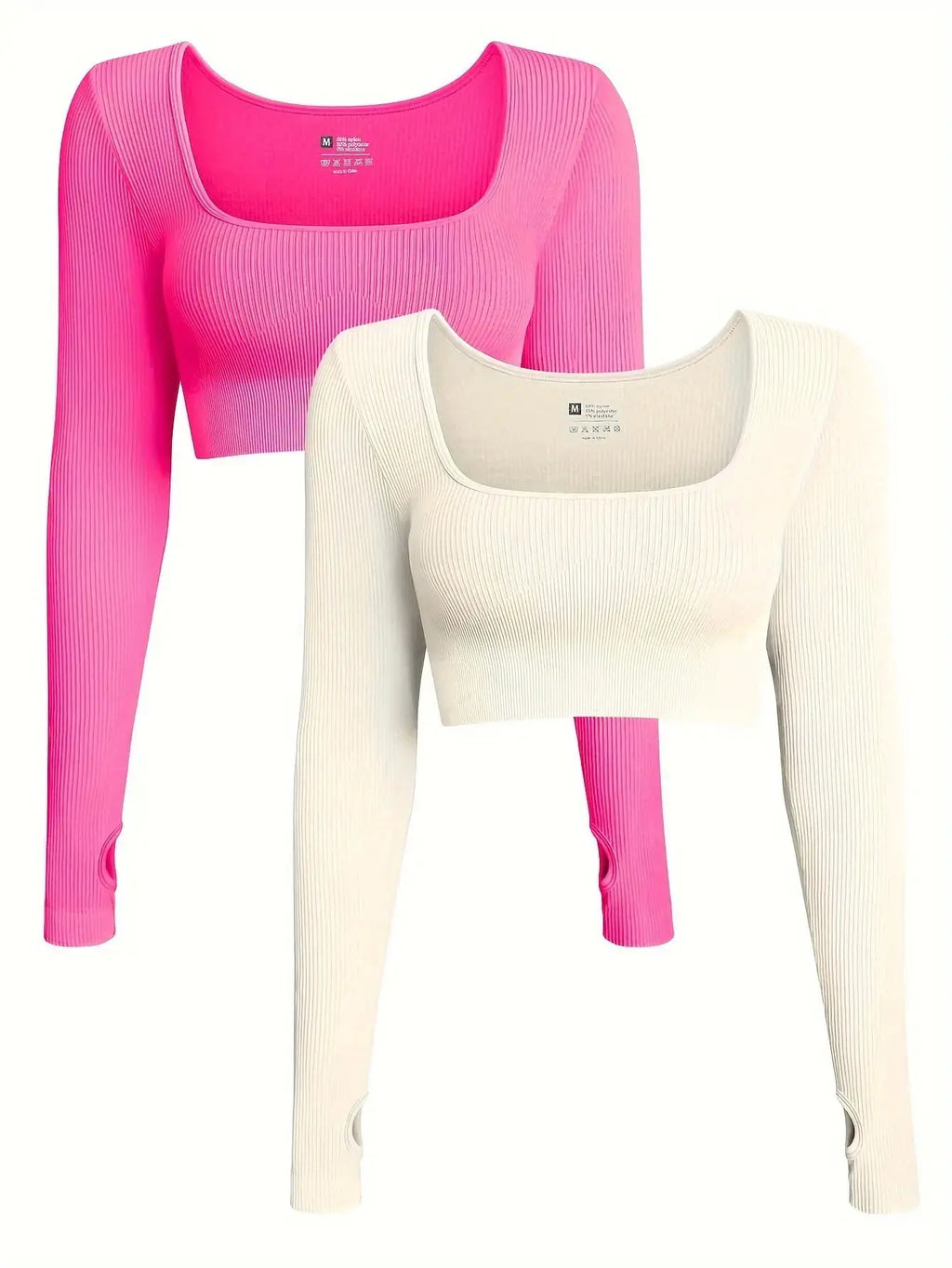 OQQ Women's 2 Piece Crop Top Ribbed Seamless Workout Exercise Long Sleeve Crop Tops Nova Trendz