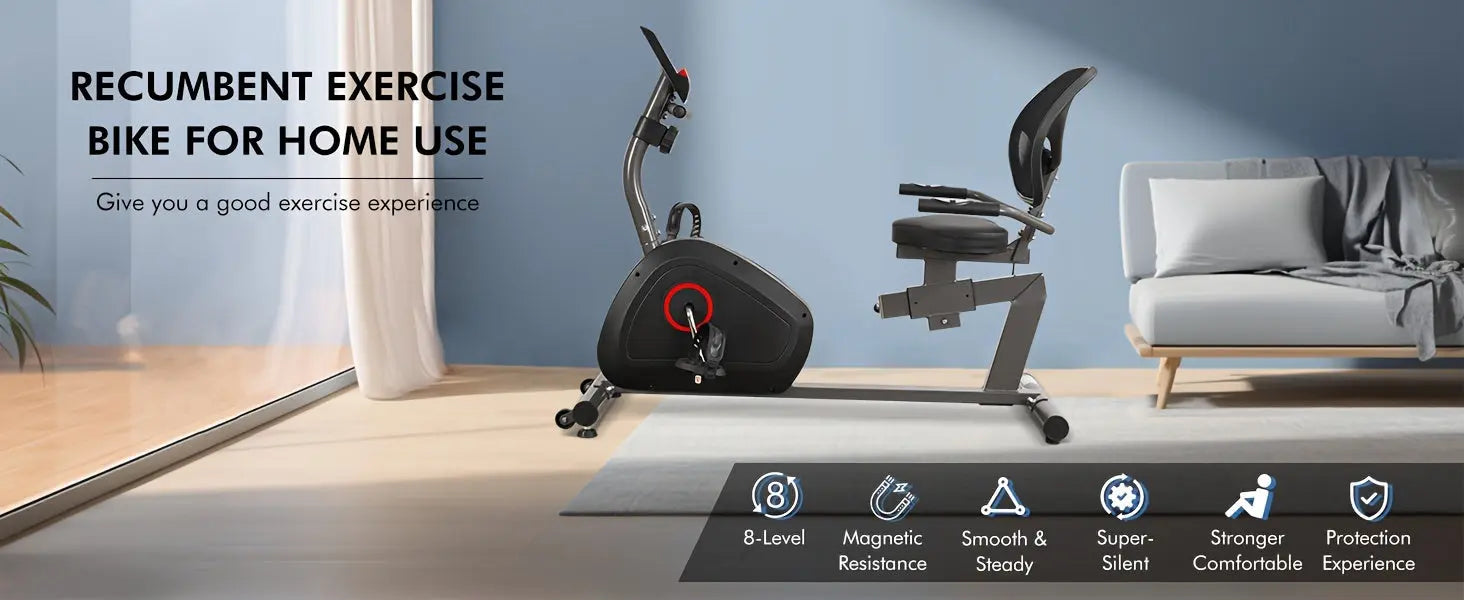 Recumbent Exercise Bike For Seniors Stationary Bike Sturdy Quiet 8 Levels Recumbent Bikes Large Comfortable Seat Heart Rate Handle & IPad Holder For Gym Home Adults Nova Trendz
