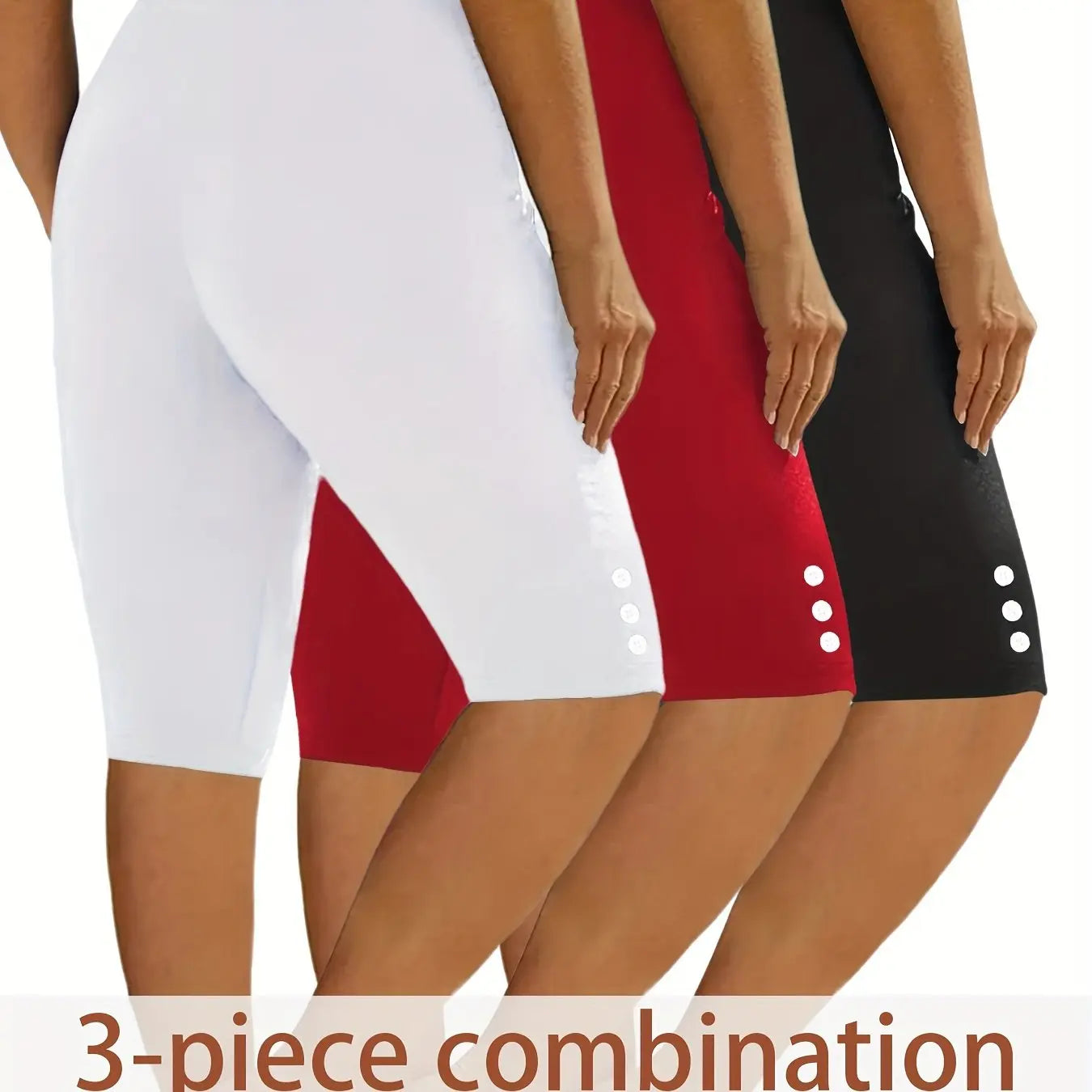 3-Pack Women's Fashion Casual Athletic Shorts - Solid Colors With Side Button Detail, Elastic Waistband, Comfy Sportswear For Daily Wear & Exercise - For Women - Suitable for Sports, Workouts & Casual Wear - Great Gift for Ac Nova Trendz