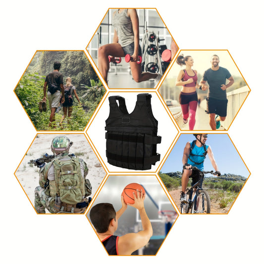 Adjustable Weighted Vest Max Load 20kg 16 Pouches Gym Running Fitness Sports Training Weight Loss Jackets Exercise Waistcoat for Workout Exercise Boxing Training