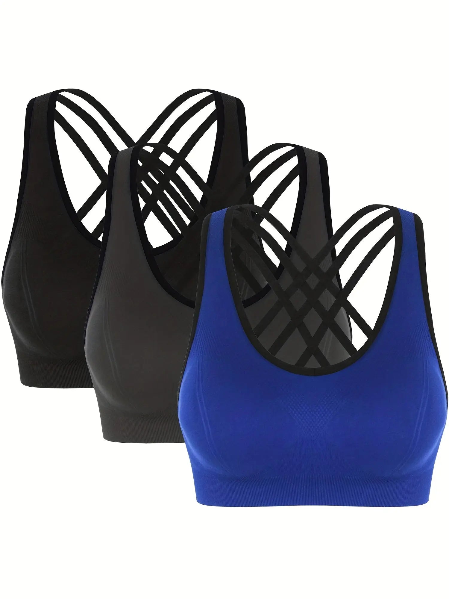 3pcs Women'S Sports Bra Set - Short, Removable Padding, Light Support, Cross Strap Design for Yoga & Exercise, Pink, White, and Blue Options, Yoga Apparel | Stylish Sports Bra | Comfortable Fit, Sports Bra Set Nova Trendz
