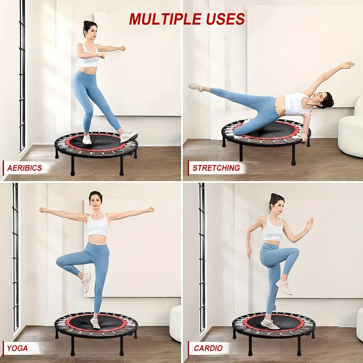36" Foldable Mini Trampoline, Sports Trampoline for Indoor and Outdoor Use, Professional Round Jumping Cardio Trampoline, Max Load 300lbs/170lbs with Safety Pad, Stable & Quiet Exercise Rebounder for Adults Indoor, Garden Wor Nova Trendz