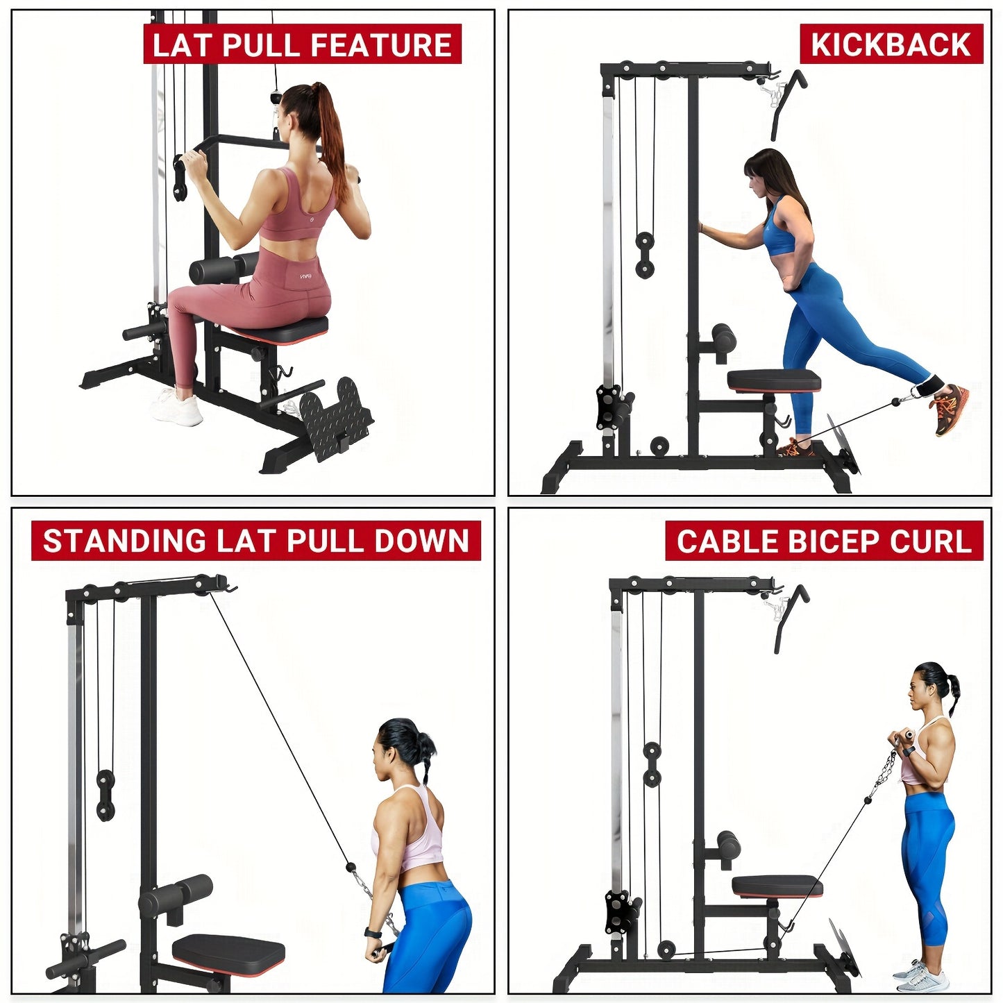 Home Gym LAT Machine - Ultimate Back Exercise Equipment for Low Strength Aids - Flip-Up Footplate, High and Low Pulley Station, Space-Saving Design for Effective Lat Pull Downs, Rows and More